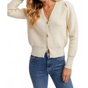 Bluivy Ivory V-Neck Button Cardigan
